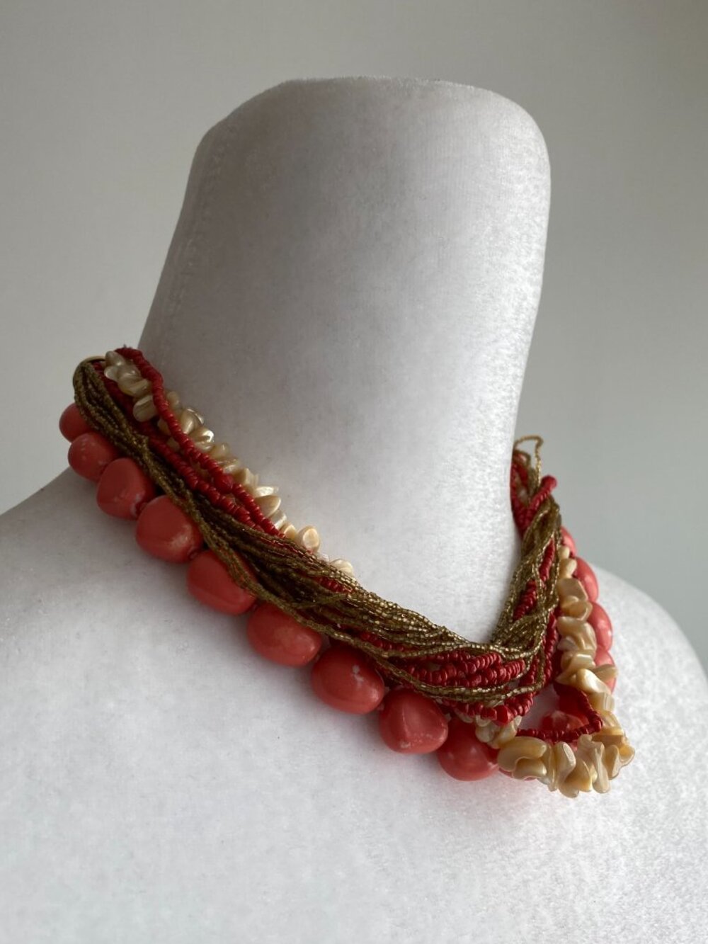 Vintage Chunky Coral Color Sea Shell Statement Necklace Boho Beach Summer - Picture 10 of 16
